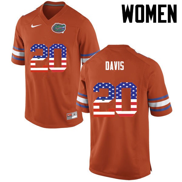 Florida Gators Women #20 Malik Davis College Football Jersey USA Flag Fashion Orange